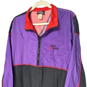 VTG TaylorMade Crinkle Nylon Colorblock 1/4 Zip Windbreaker Black Purple XL Golf